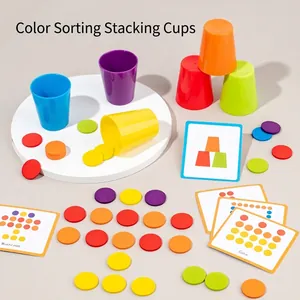 Color Sorting Stacking Cups Logic Training Concentration Game Plastic Wood Educational Learning Toy For Kids