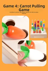 Détails du jeu Montessori en bois avec récolte de carottes et trieur de formes