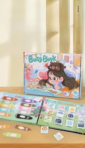 Close-up of educational busy book showing colorful weather and color matching activities