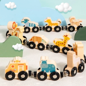 Magnetic Wooden Train Set Montessori Educational Toy For Toddlers Animals Numbers Transportation Military Building Blocks