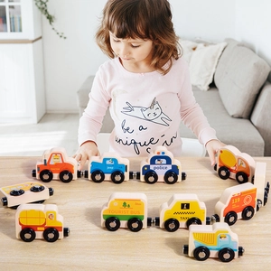 Magnetic wooden toy car train set with animal and number designs for toddler education
