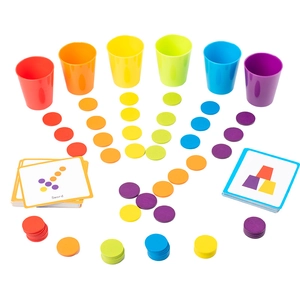 Colorful stacking cups with pattern cards for kids logic and color matching training