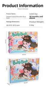 Detailed size and weight parameters of the Montessori busy book with cartoon packaging box