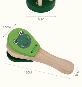 Detailed view showing dimensions of a 12cm cartoon frog wooden castanet for kids