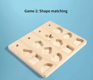 Detail of wooden geometric shape matching board with smooth natural wood texture for kids