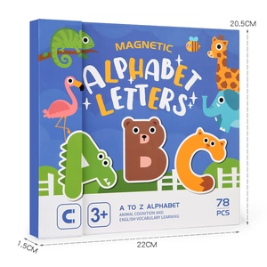 78-piece magnetic wooden alphabet learning set with colorful animal cartoon storage box