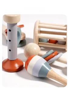 Detailed close-up of smooth wood texture and non-toxic matte finish on baby rattle toy