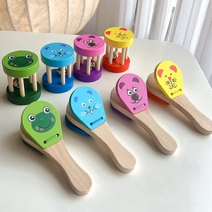 8-piece baby wooden musical instrument set with cartoon animal rattles and castanets
