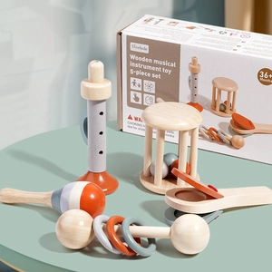 Wooden Musical Instrument Toy Including Flute Maracas Hand Bell Castanet For Toddlers Montessori Early Education Kit