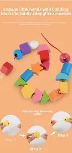 Détail d'un jouet à enfiler en bois avec des formes géométriques colorées pour bébés