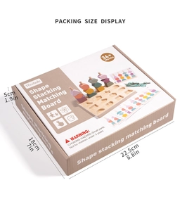 Detailed packing size display of the wooden geometric shape matching toy storage box