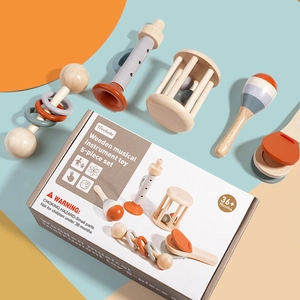 5-piece wooden musical instrument set for toddlers with cage bell and rattle in gift box