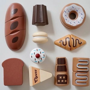 Set d'aliments en bois pour enfants avec baguette, donut et fromage pour jeu d'imitation
