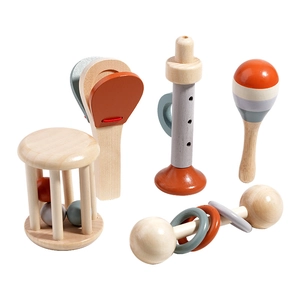 Five-piece Montessori wooden baby musical instrument set in soft Morandi colors