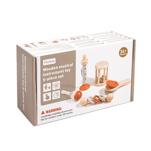 5-piece wooden musical instrument set for toddlers including rattles and shakers