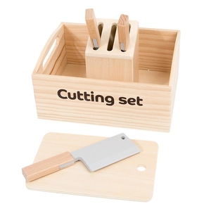 Set de découpe en bois pour enfants avec caisse à jouets et planche à découper