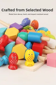 Détail d'un ensemble de blocs en bois colorés avec pêche magnétique et formes