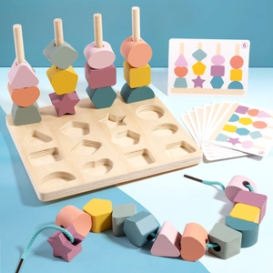 Montessori wooden geometric shape matching toy set for color cognition and fine motor skills