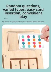 Close-up of wooden logic game with acrylic slot for colorful pattern cards