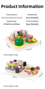 Detail view of Montessori wooden busy board with colorful sensory beads and buttons