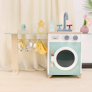 Wooden Simulation Washing Machine Toy Set For Kids Montessori Early Educational Role Play Household Furniture Sink Set Toy