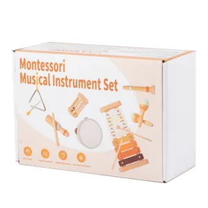 Montessori wooden musical instrument set for toddlers with xylophone and drums in a box