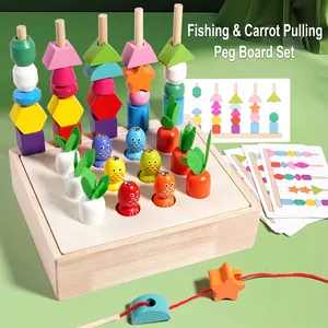 Montessori Jouets Éducatifs en Bois Jeu de Pêche Magnétique Récolte de Carottes Trieur de Formes Géométriques Éveil Éducatif Motricité Fine Enfant