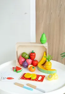 Details von Holz-Schneidespielzeug Set mit Magnetfrüchten und Aufbewahrungsbox