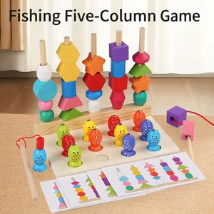 Jeu éducatif Montessori en bois avec tri de formes à 5 colonnes et pêche magnétique