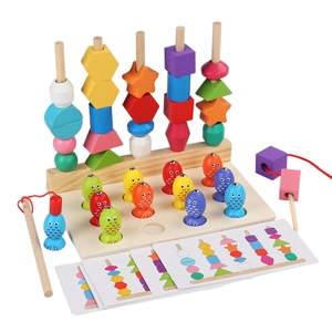 Jeu Montessori éducatif en bois avec pêche magnétique et colonnes de tri des formes