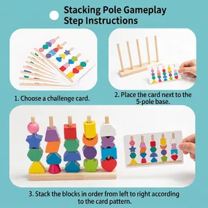 Holz-Formensortierspiel mit bunten geometrischen Blöcken und Muster-Aufgabenkarten