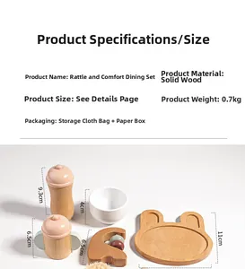 Holz-Spielküche-Set mit Elefantenrassel, Kaninchenteller und Tasse in Geschenkbox