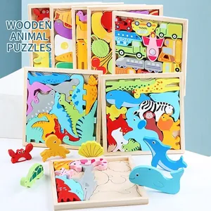 Wooden 3D Puzzle For Toddlers Cartoon Animal Dinosaur Theme Educational Learning Toy Early Development Board Jigsaw Kids