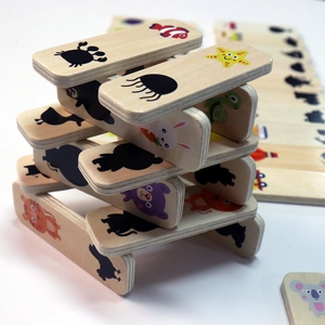Wooden Montessori shadow matching puzzles with cartoon animals for kids educational play