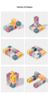 Detail showing 3D interlocking puzzle cubes in Morandi colors with groove design