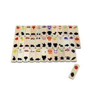 Wooden Montessori shadow matching puzzle game with colorful animals and fruits for kids