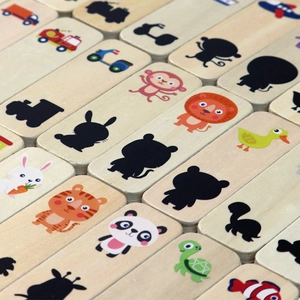 Wooden Montessori shadow matching puzzle game with colorful animals and vehicles for kids