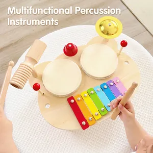Wooden Multi-functional Percussion Musical Instrument Set For Toddlers Educational Music Toy Early Learning Xylophone Drums For Kids