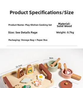 Detailansicht der 0,7 kg schweren Holzküche mit Tablett und verschiedenen Spiellebensmitteln