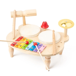 Wooden kids musical instrument set with xylophone drums and cymbals for early education