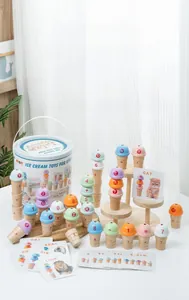 Detail of wooden ice cream alphabet and number matching toy set with learning cards