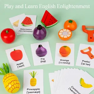 Holz-Magnet-Obst-Schneidespielzeug-Set für Kinder mit Englisch-Lernkarten im Set