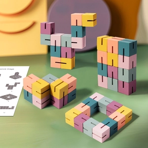 3D Wooden Building Blocks Educational Cube String Toy Colorful Interlocking Geometric Puzzle For Kids Montessori Learning