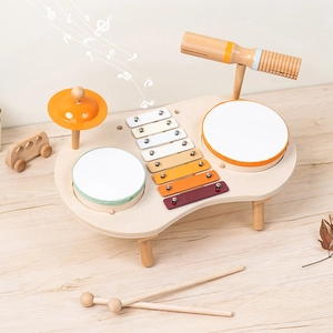 Tavolo Musicale Multifunzionale per Bambini in Legno Con Xilofono Tamburi Piatti per l'Educazione Musicale Precoce