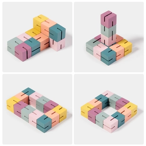 3D wooden educational building blocks in Morandi colors for creative geometric stacking