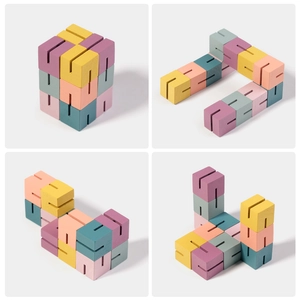 3D wooden puzzle blocks in Morandi colors for creative building and brain training