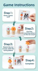Detail showing wooden ice cream letter matching toy with alphabet and word cards