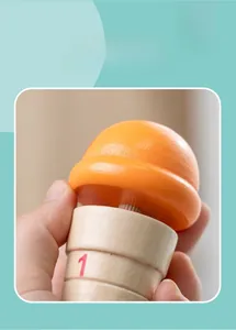 Detail of wooden ice cream toy with number one for toddler educational puzzle play