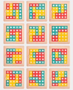 Macro detail of colorful wooden number blocks for logic and math training puzzles