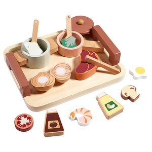 Kinder Spielküche Set aus Holz mit Kochgeschirr und schneidbarem Spielzeugessen
